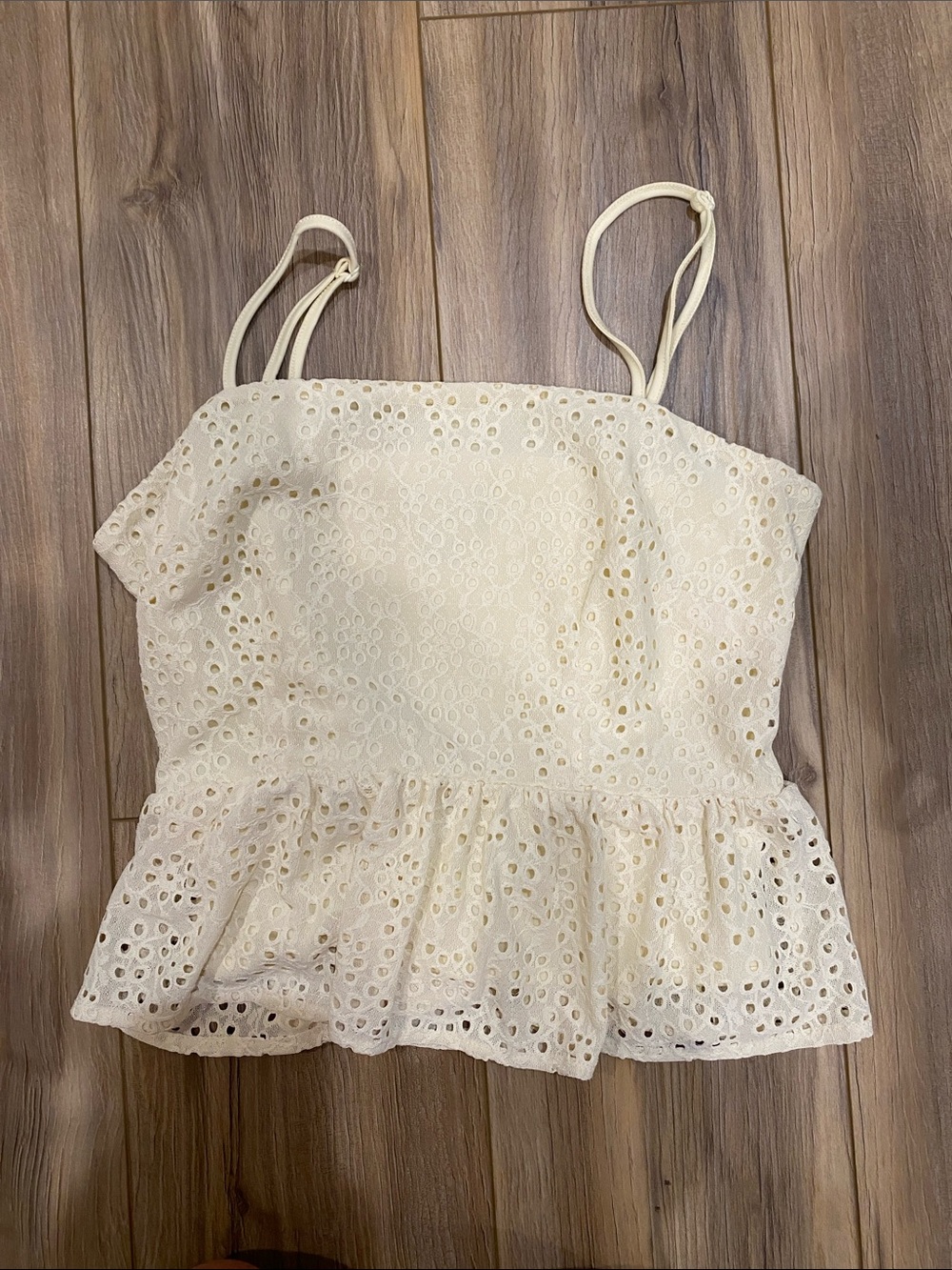 Women's yellow Eyelet Peplum Cami Top